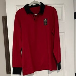 Adidas Red Longsleeve Polo with Black Accents—BRAND NEW